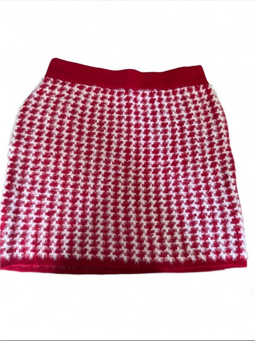 T.J.Maxx Red and White Houndstooth Knit Mini Skirt